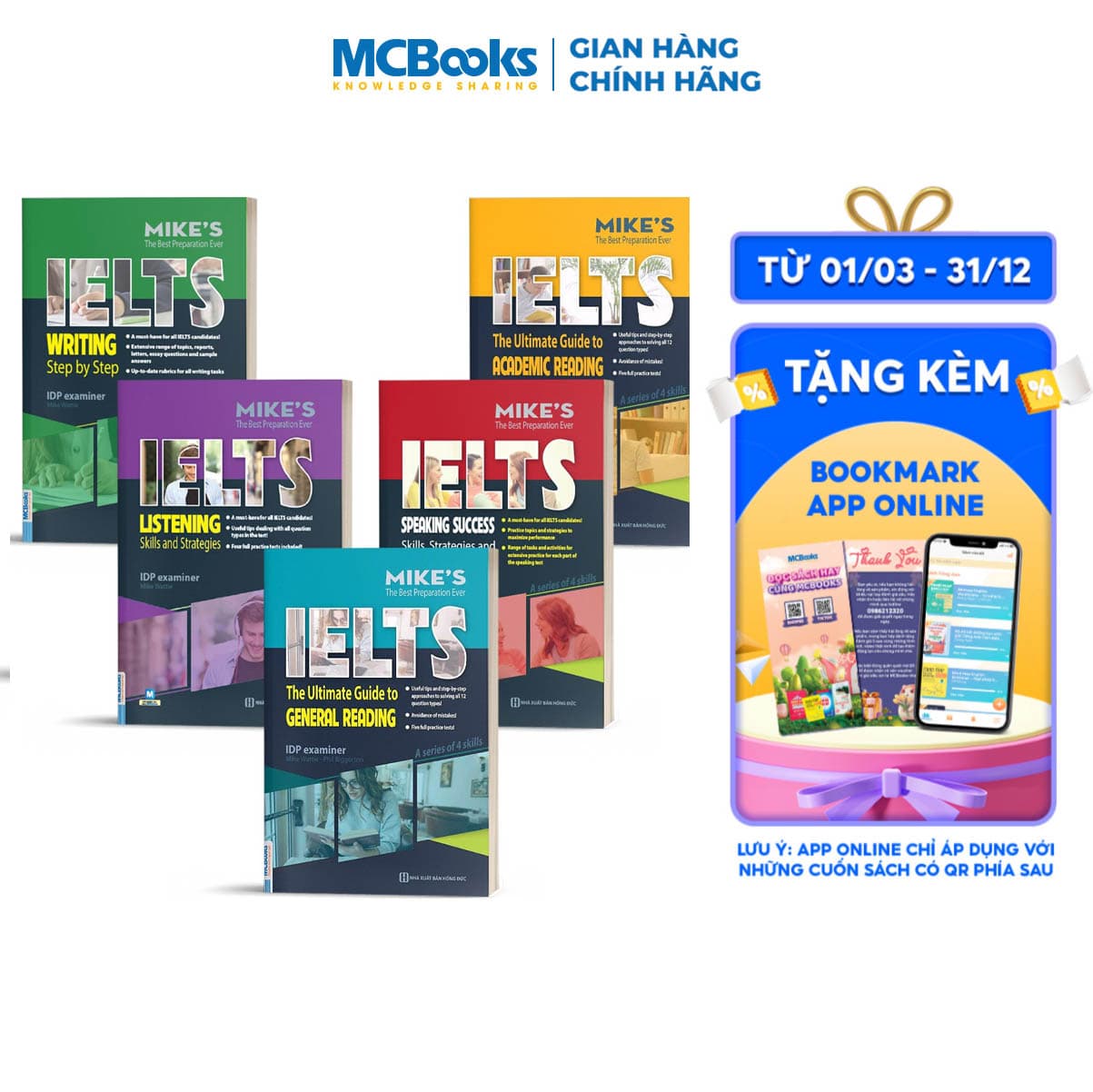 Combo Bộ Sách Luyện Thi IELTS Listening Speaking Reading Writing Học kèm App MCBooks
