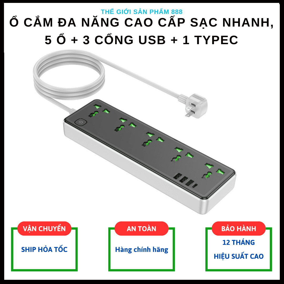 Ổ Cắm Điện USB Đa Năng cao cấp chống giật sạc nhanh 17W chống cháy nổ dây dài 1.5m AC13 hàng nhập khẩu