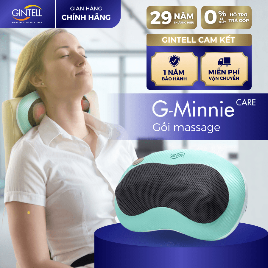 Gối Massage nhiệt hồng ngoại G Minnie Care Công nghệ massage Shiatsu 3D 1 Năm Bảo Hành