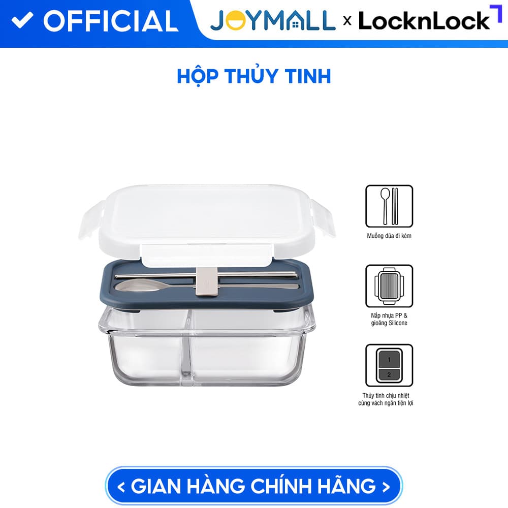 Hộp cơm thủy tinh kèm muỗng đũa LocknLock LLG991CLNVY 930ml Màu Navy