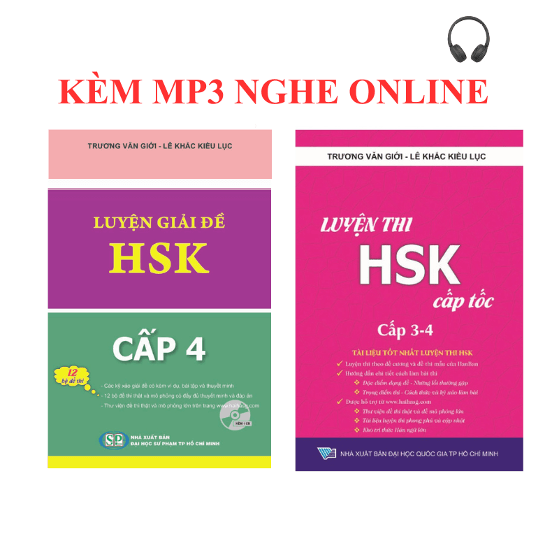 Combo 2 sach Luyên giai đê thi HSK câp 4Luyện thi HSK cấp tốc tâp 2 tương đương HSK3HSK4KÈM MP3 NGHE ONLINE