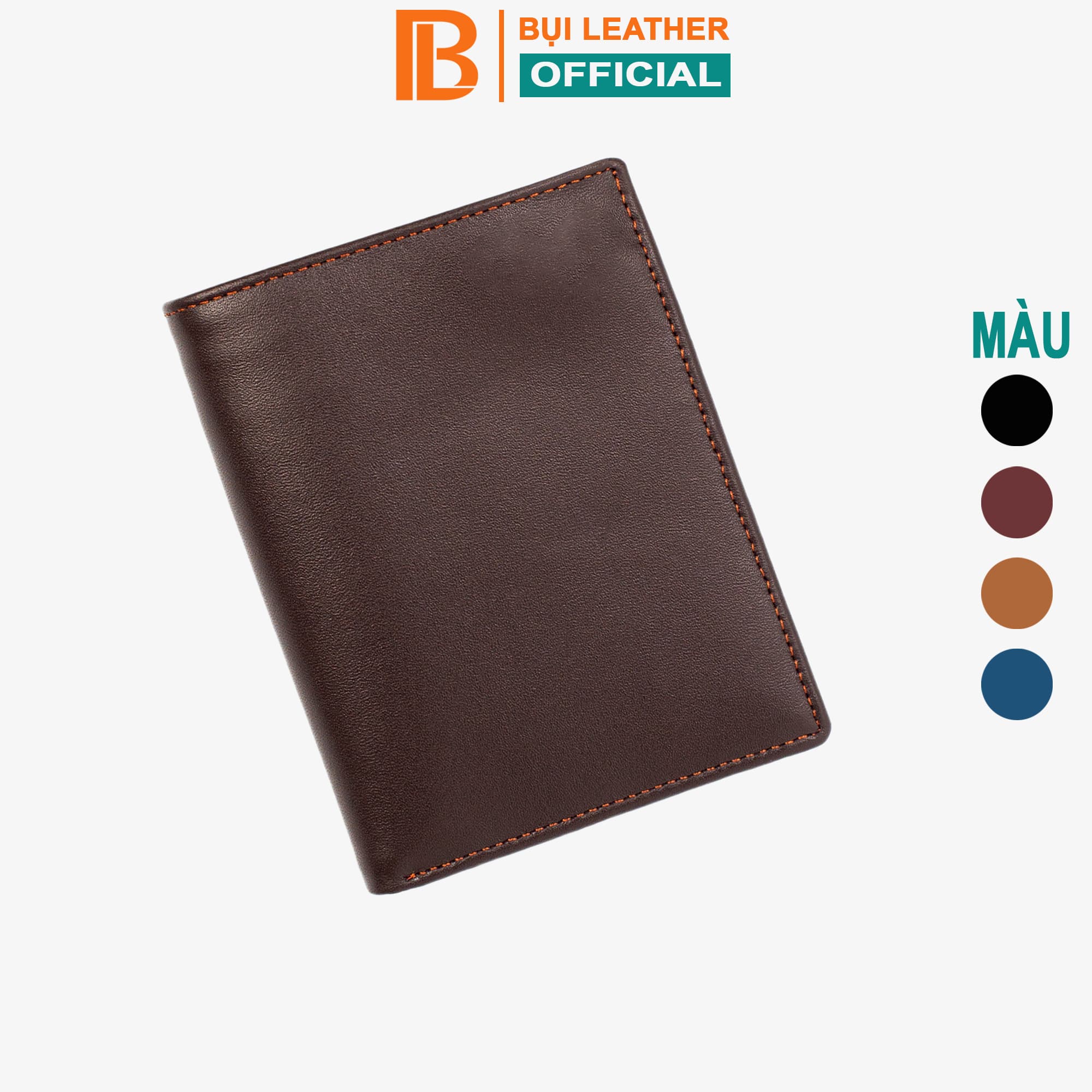 Ví nam bóp nam da bò Nappa Bụi Leather V101 Đứng nâu