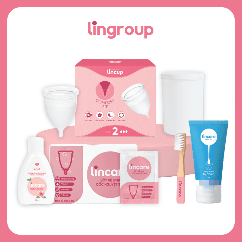 Combo cốc nguyệt san Lincup size 25ml34ml40ml và bộ 4 sản phẩm thiết yếu hỗ trợ dùng cốc nguyệt san Lincup 2 40ml Lincare Rose