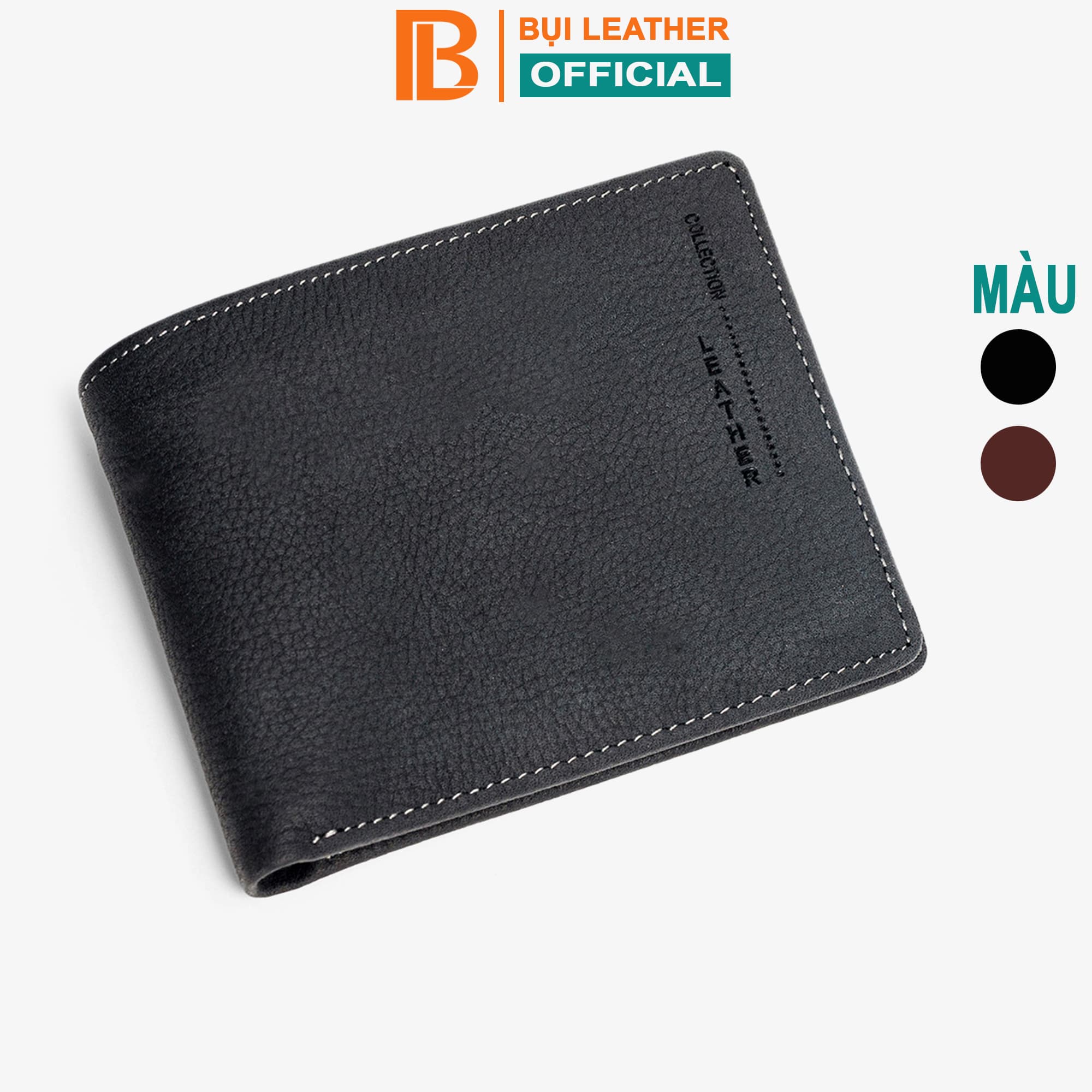 Ví nam bóp nam da bò sáp Mexico Bụi Leather V102 Ngang đen