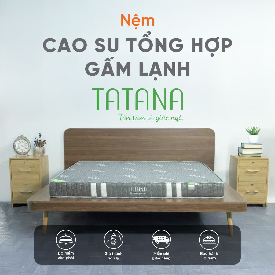 Nệm Cao Su Tổng Hợp Vải Gấm Lạnh Tatana Dạng Thẳng Nâng Đỡ Cơ Thể Êm Ái 160x200 12cm