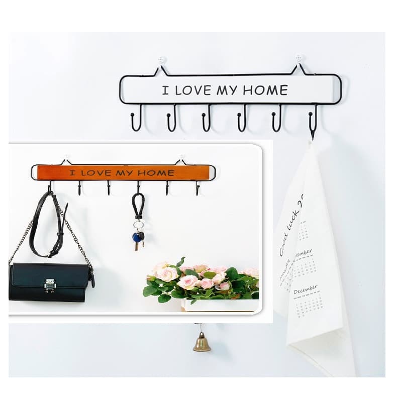 Bộ 2 thanh treo 6 móc dán tường 49cm mẫu mới có thanh gỗ ở giữa phong cách Hàn Quốc Móc treo đồ đa năng 6 thanh kèm 4 móc dán tường giao màu ngẫu nhiên