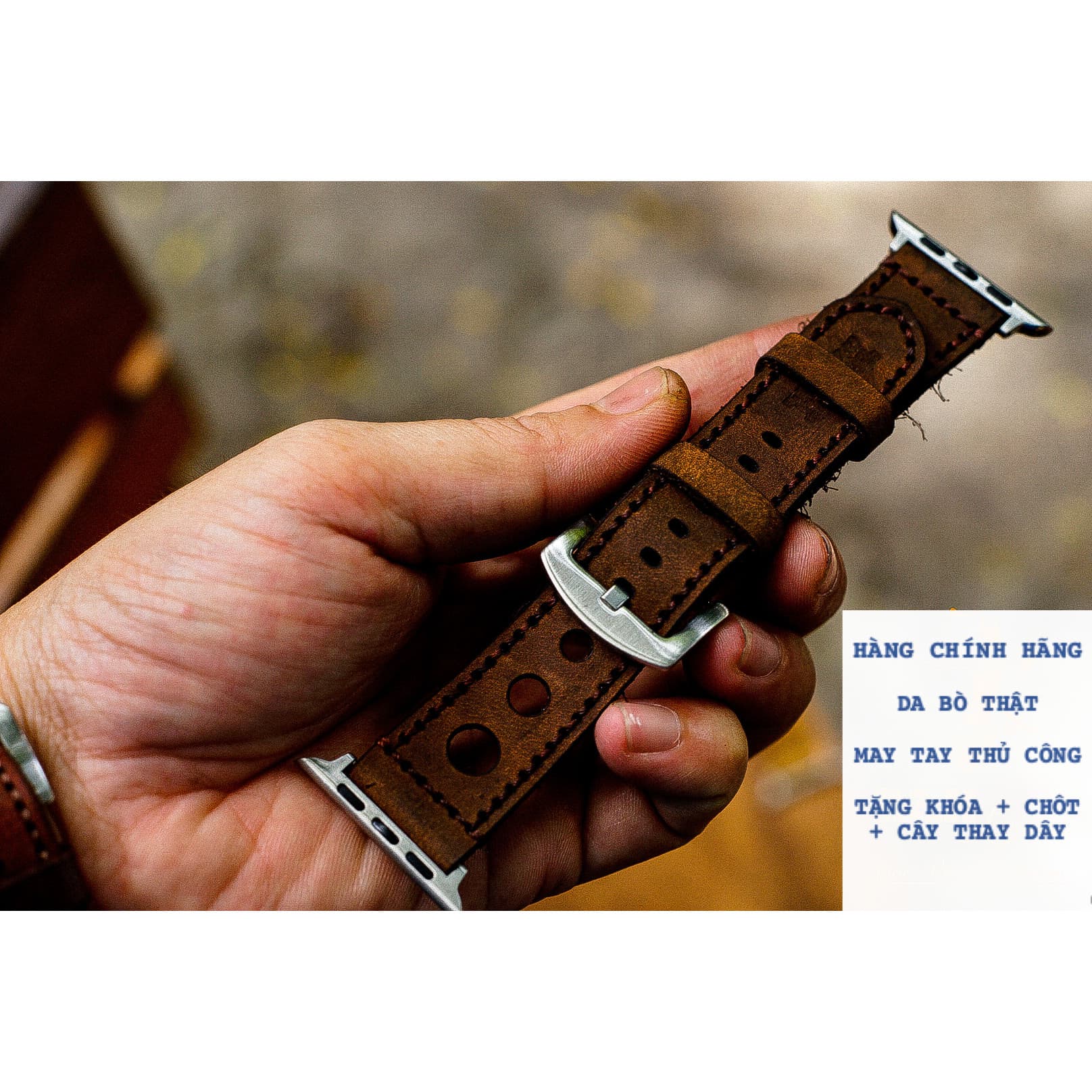 DÂY ĐỒNG HỒ DA BÒ NÂU ĐẤT RAM D1 NÂU ĐẤT 22MM