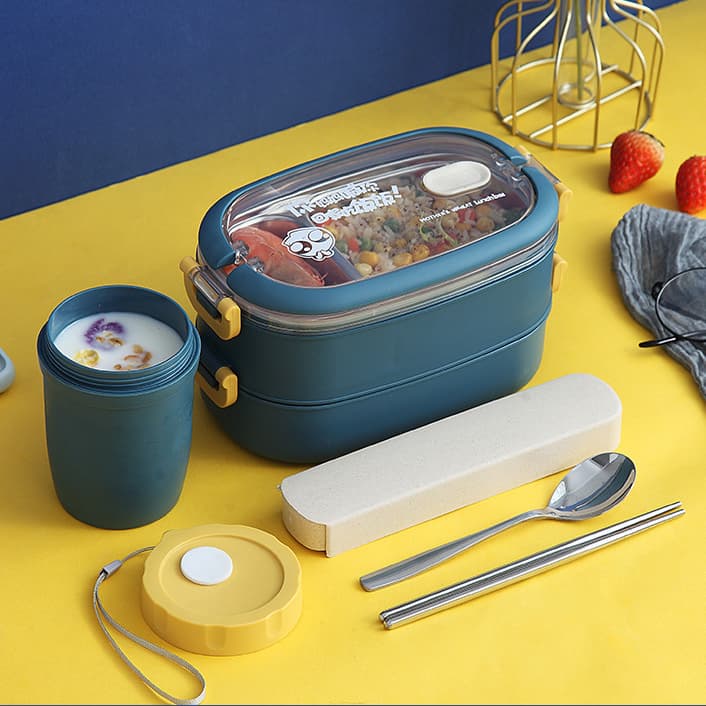 Hộp Cơm Giữ Nhiệt INOX304 Hiện Đại Kèm Hộp Đựng Canh Soup và Bộ Đũa Thìa INOX Chất Liệu Cao Cấp An Toàn Cho Sức Khỏe Vinbuy Xanh Navy