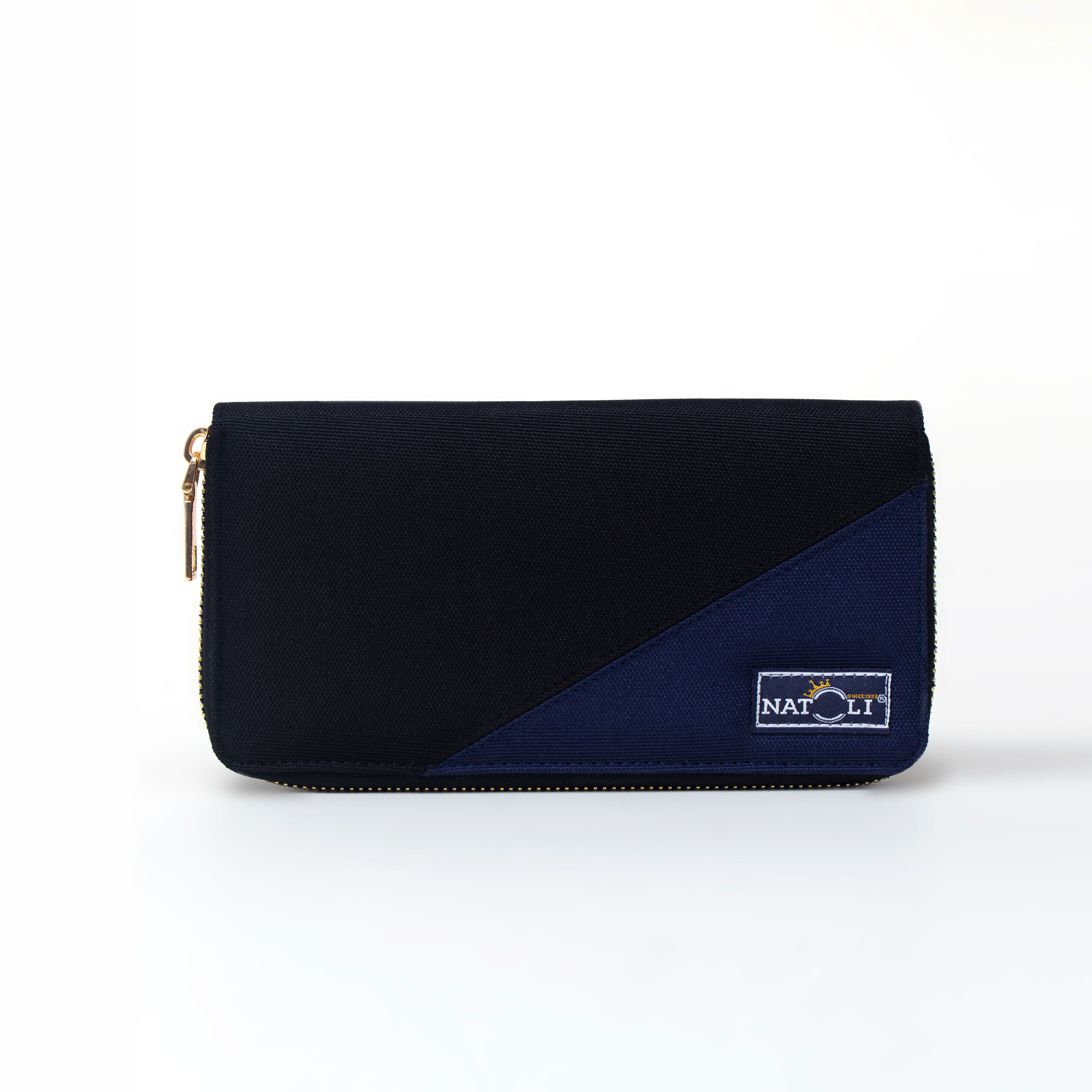 Ví dài cầm tay nam The Zipper Wallet NATOLI đựng thẻ điện thoại nhiều ngăn cao cấp Đen Xanh