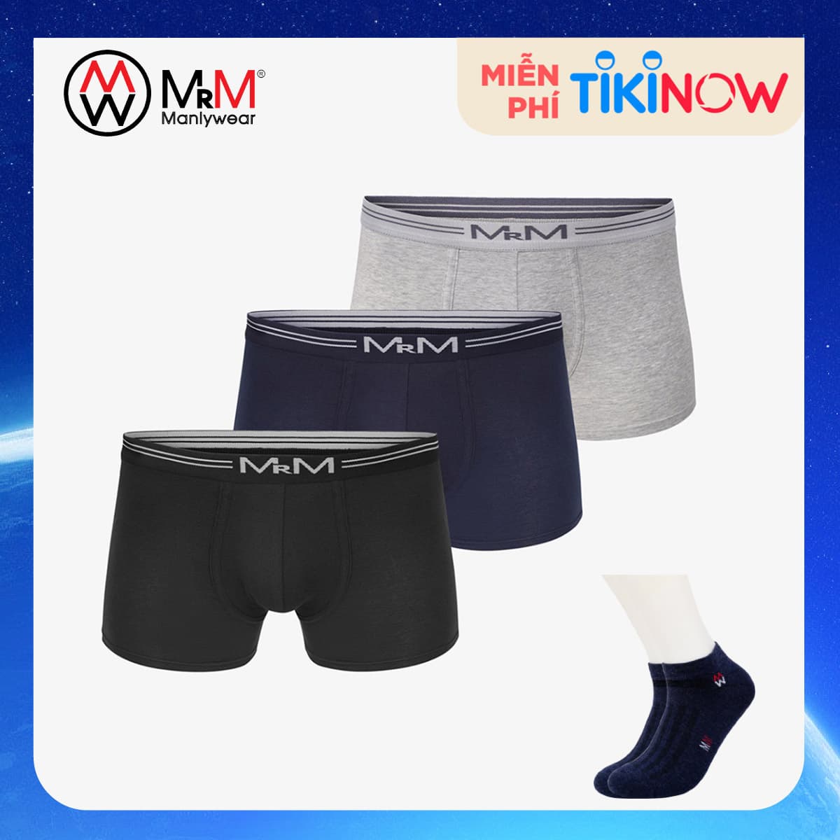 Combo 3 quân lot nam Boxer sơi Organic mêm min thoang mat co gian 4 chiêu MRM Manlywear TẶNG Đôi Tất Nam Cao Cấp Giao Ngẫu Nhiên XL