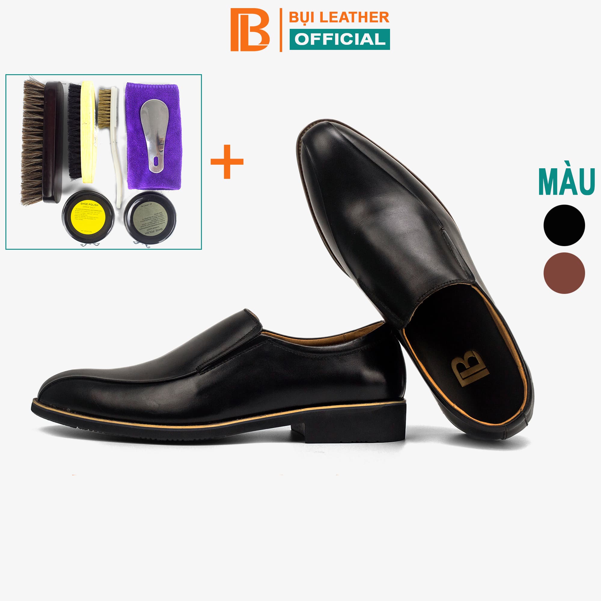 Giày lười da nam công sở Bụi Leather G110 Da bò Nappa cao cấp Màu đen Bộ vệ sinh 43