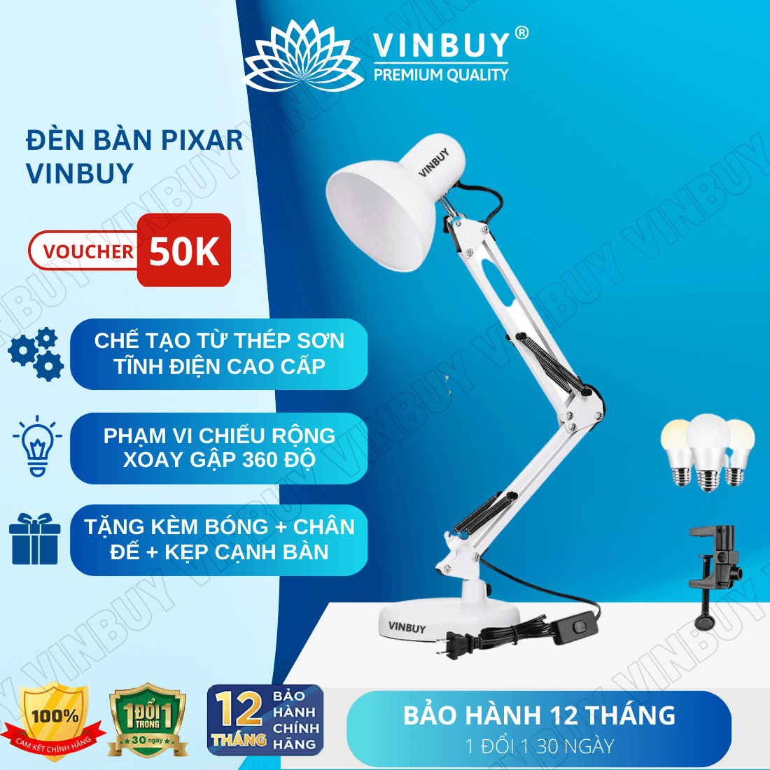 Đèn Pixar Đèn Bàn Học Chống Cận Thị Đèn Làm Việc Để Bàn Bảo Vệ Mắt VinBuy Trắng