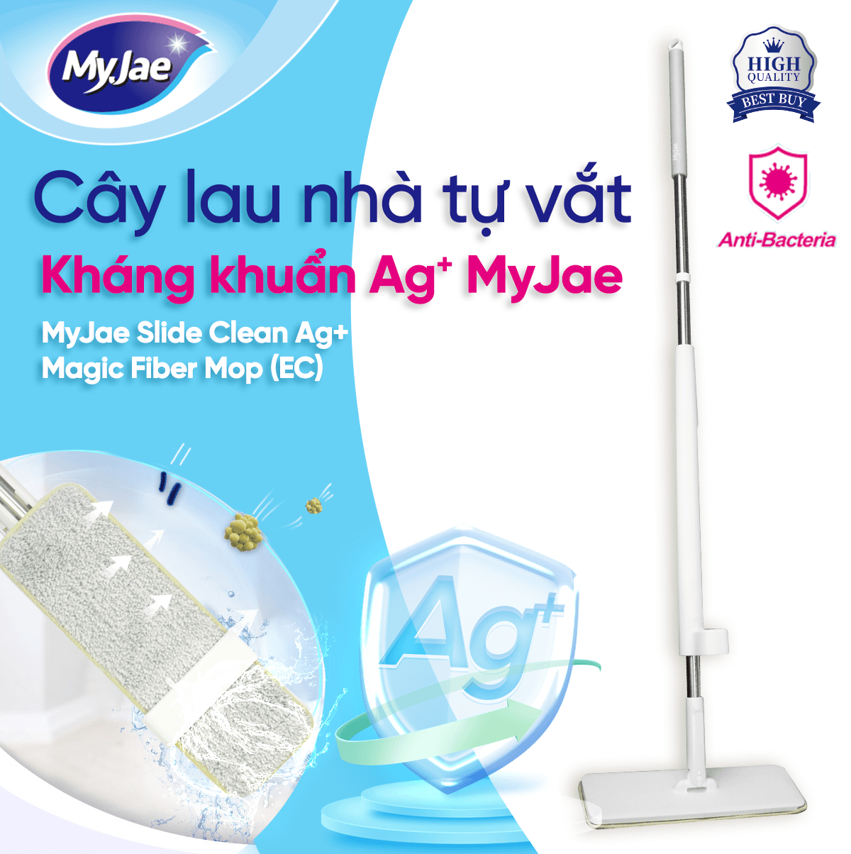 Cây lau nhà tự vắt thông minh sợi microfiber Khang Khuân