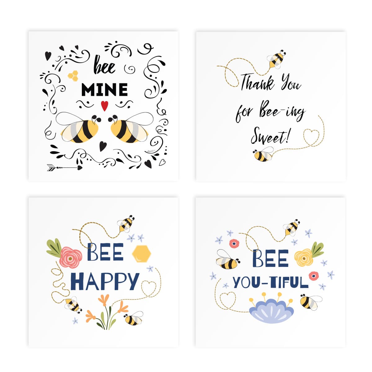 Bộ 4 thiệp vuông 12cm SDstationery LET IT BEE chúc mừng tình bạn tình yêu sinh nhật truyền cảm hứng động viên