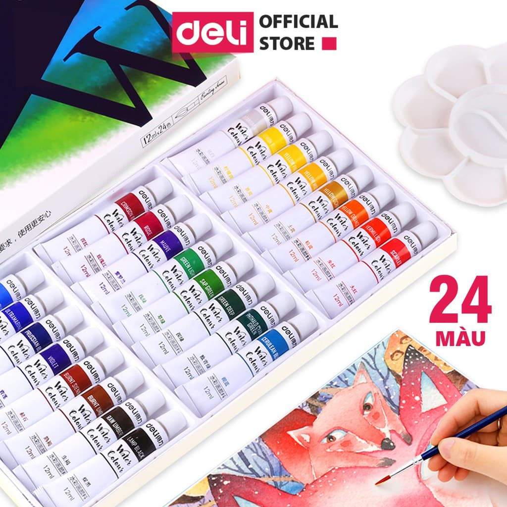 Màu Nước Dạng Tuýp Deli 12 Màu18 Màu24 Màu 73850 73851 73852 Bộ 24 màu