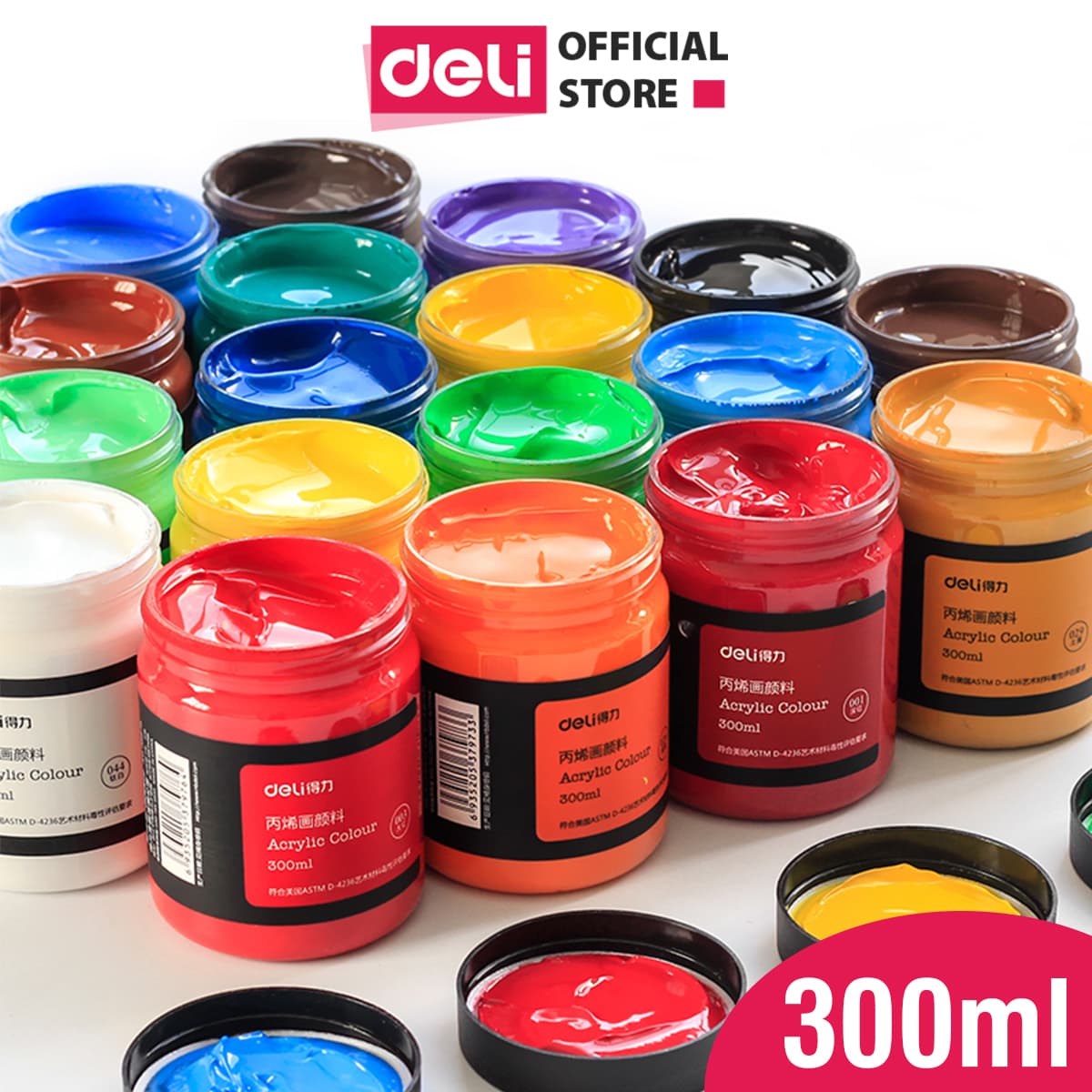 Màu Acrylic 300ml cao cấp dạng hũ Deli Tô đất sét đất nặn tự khô vẽ vải giày đa chất liệu tươi sáng nhanh khô Nhiều màu sắc 73875 XANH CỐM 061
