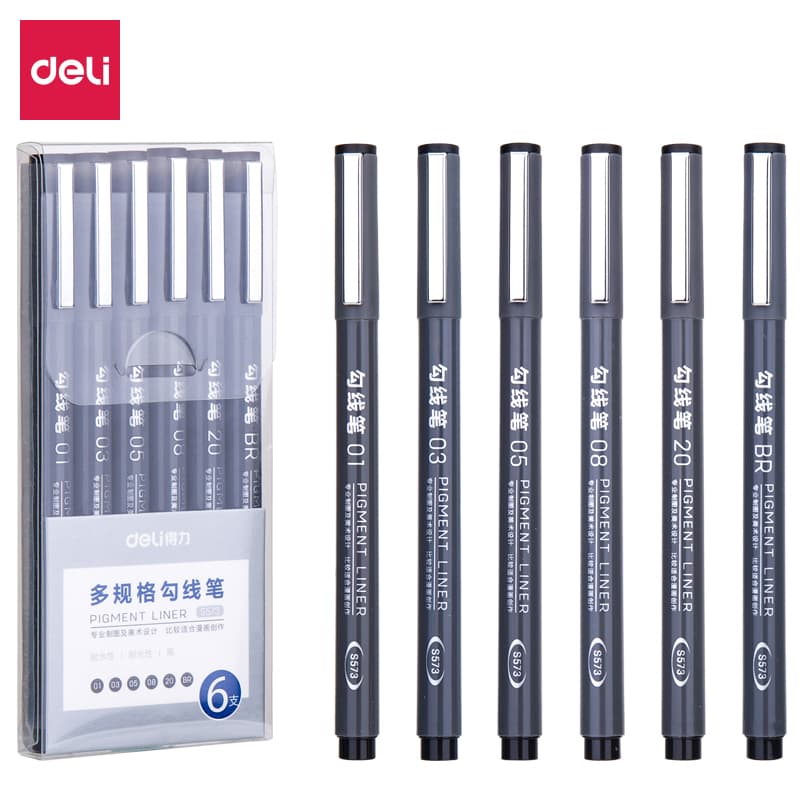 Bút kỹ thuật đi nét màu đen Deli kháng nước S573