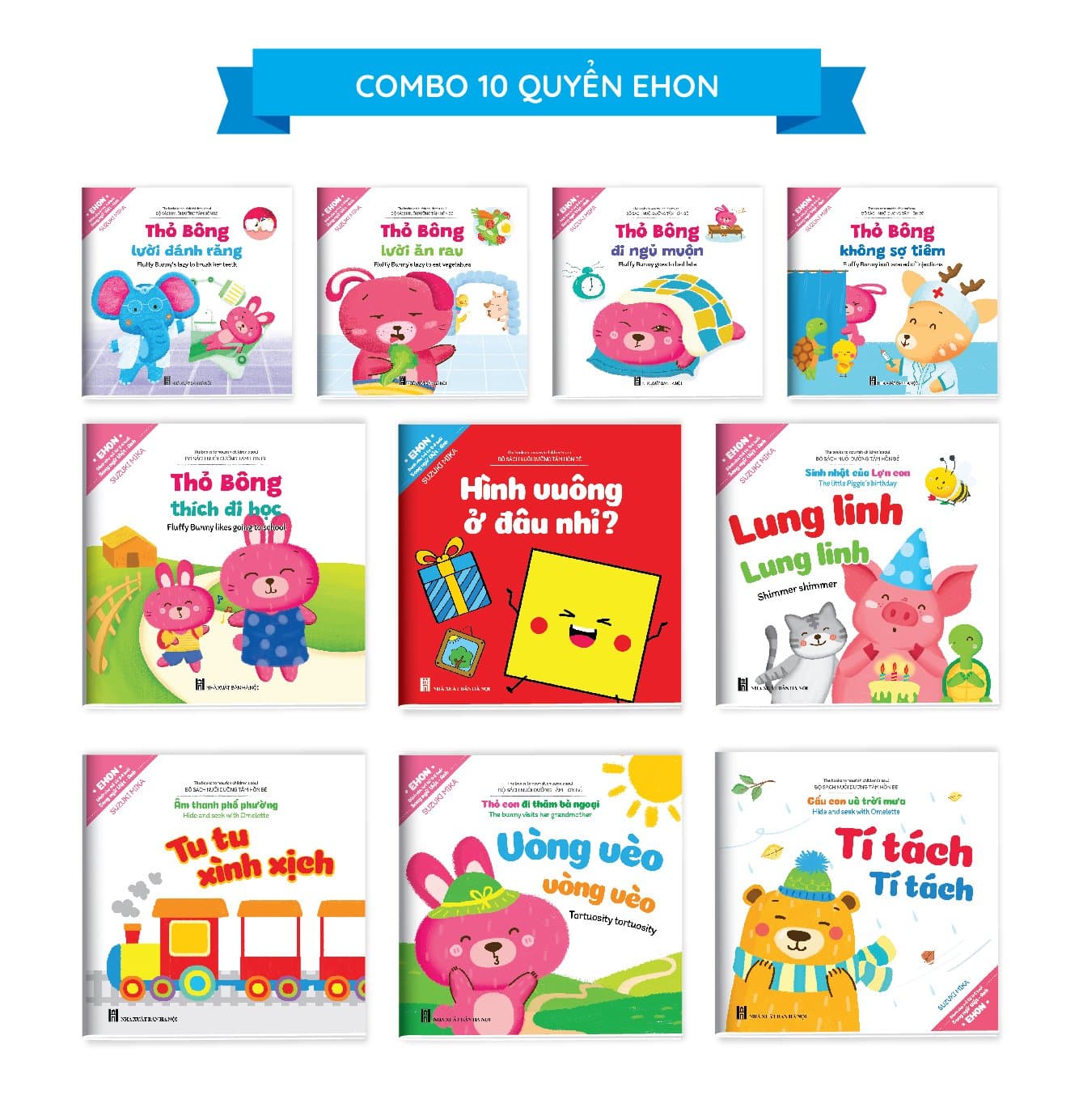 Full Set Ehon Kỹ Năng Sống Thỏ Bông Phát Triển Tư Duy Tích Cực Cho Bé Song Ngữ Việt Anh Bộ 10 Cuốn Tặng Vòng Dâu May Mắn Cho Bé