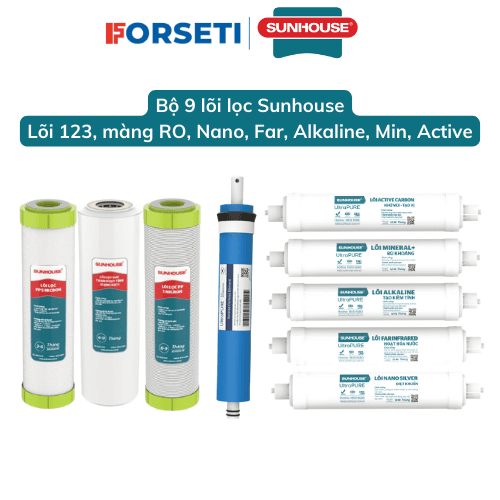 Bộ lõi lọc nước Sunhouse từ 01 09 gồm Lõi lọc nước 123 Lõi lọc nước RO 05 lõi lọc chức năng 56789 Màng RO Sunhouse Màng RO V7