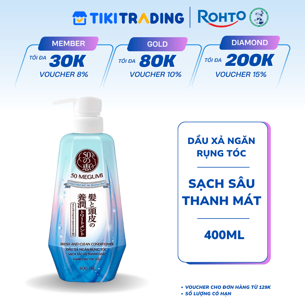 Dầu xả ngăn rụng tóc sạch sâu thanh mát 50 Megumi Fresh &Clean Conditioner 400ml