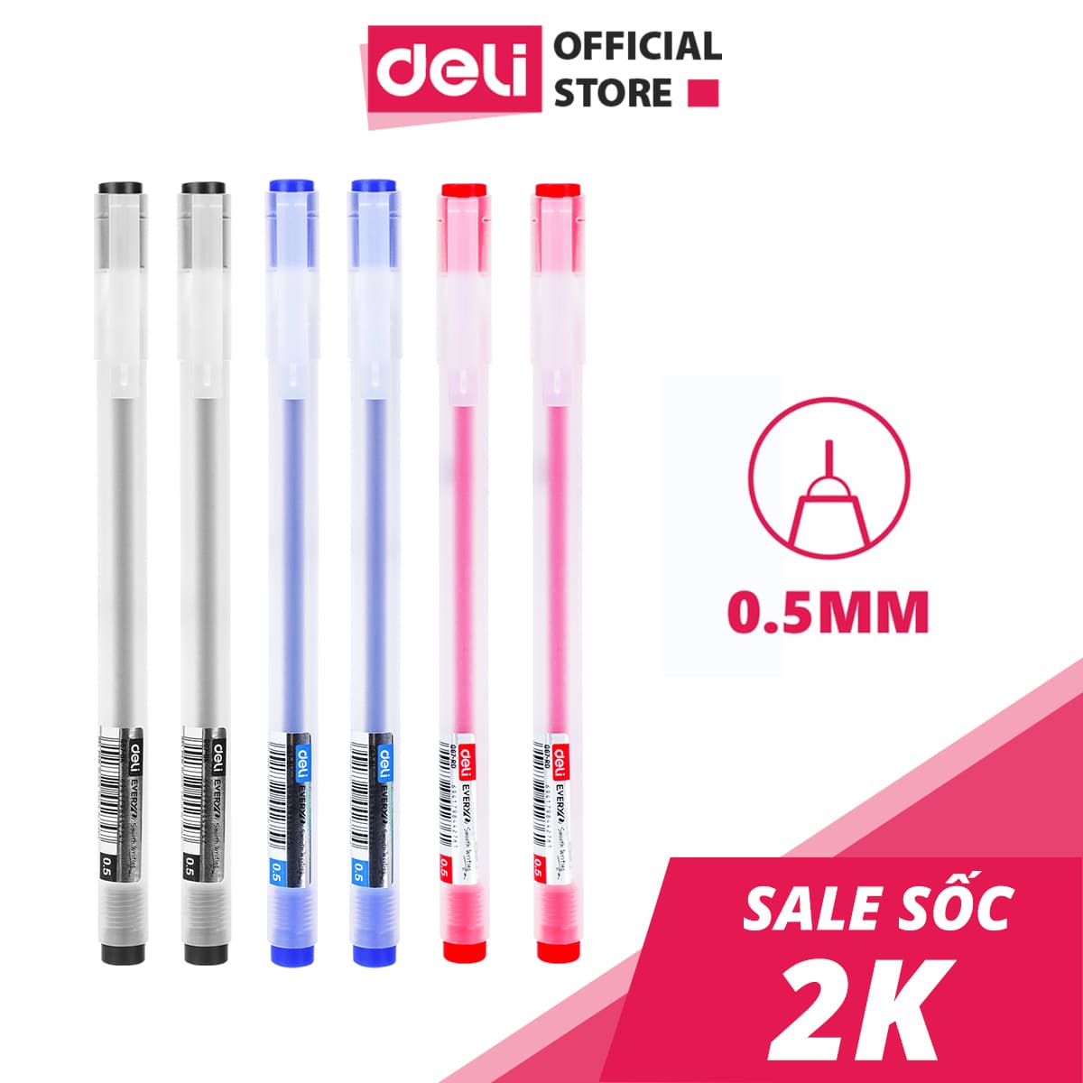 Bút Mực Gel 0.5mm Bút Bi Nước Mực Gel Bút Mực Khô Nhanh Bút Ghi Chép Cơ Bản Nhiều Màu Lựa Chọn Deli Mực Đen Xanh Đỏ Phù Hợp Ghi Chép Sổ Tay Trang Trí Sổ Kế Hoạch Planner EG67 Bút đen 5 cây