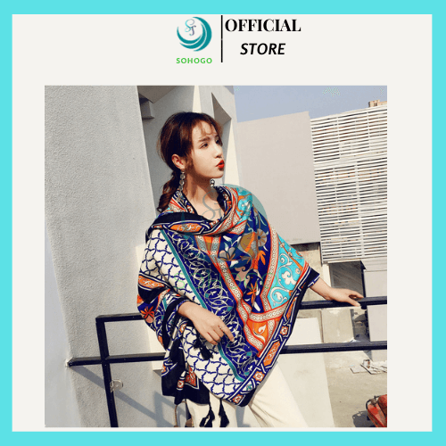 MẪU MỚI Khăn choàng cổ họa tiết thổ cẩm Vintage 180x90cm CHỌN MẪU Khăn choàng đi biển Boho Màu 1