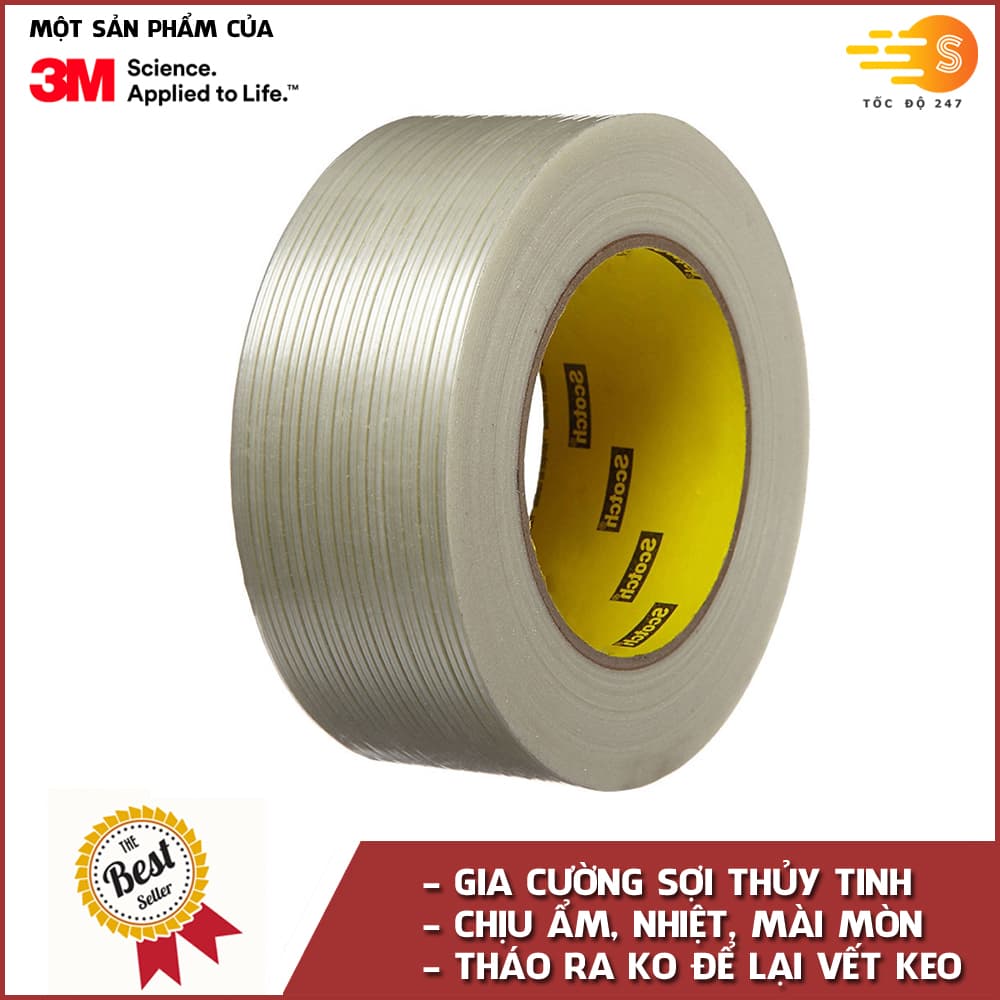 Băng keo cường lực gia cường sợi thủy tinh 50m 3M 897 chiu được mài mòn độ ẩm ko chảy keo và tháo không để lại vết keo 48mm x 50m