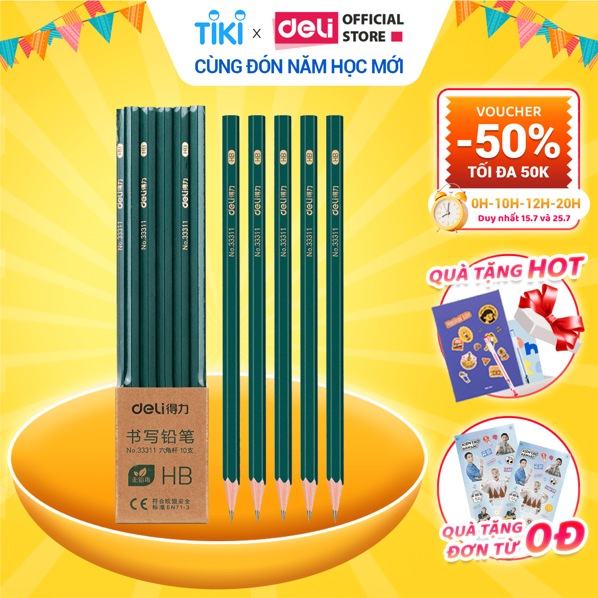 Bút chì lục giác Deli loại 2BHB 10 chiếchộp 33311 33312 2B