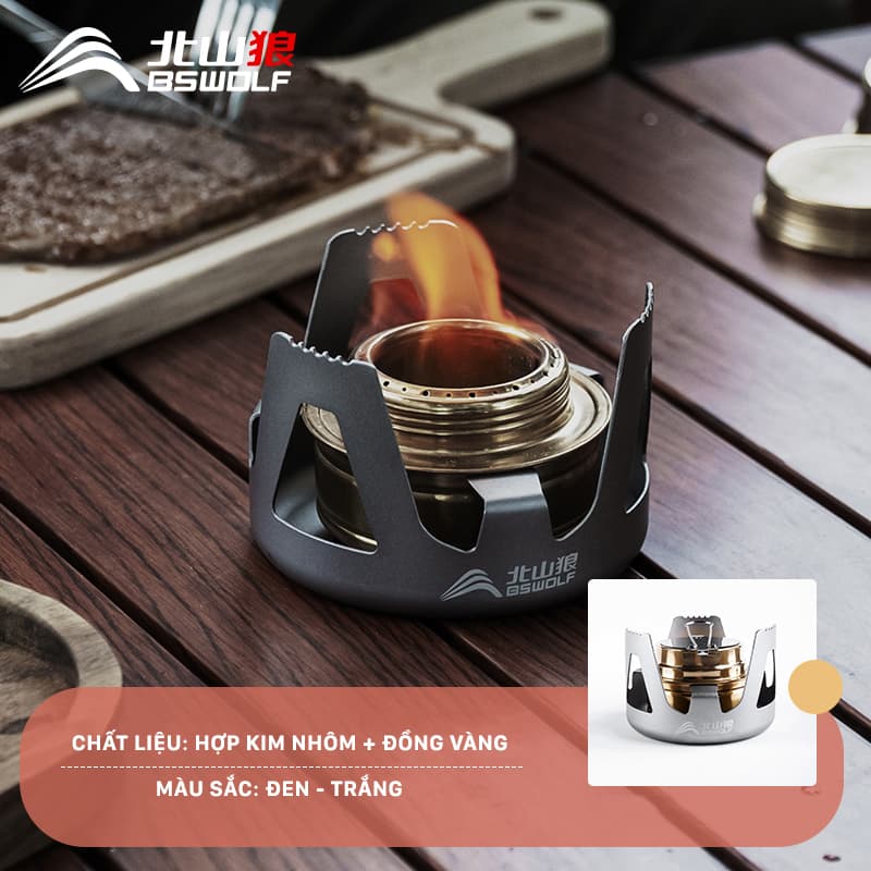Bếp cồn dã ngoại cắm trại picnic SK063. Chất liệu hợp kim nhôm đồng vàng. Nắp chữa cháy an toàn.