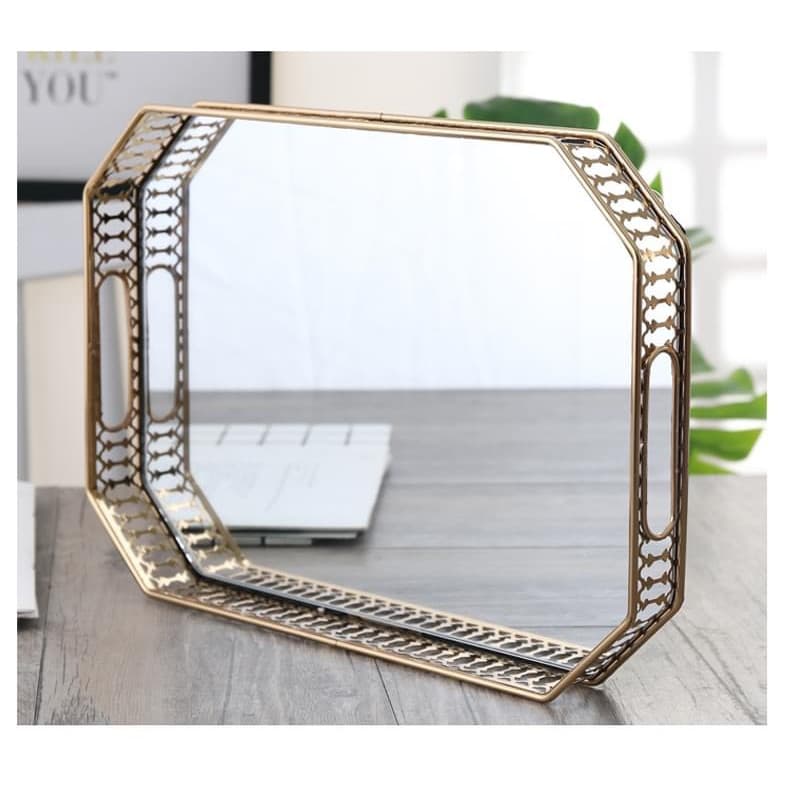 KHAY ĐỰNG BÌNH LY CỐC UỐNG NƯỚC KIM LOẠI MẠ VÀNG MẶT TRÁNG GƯƠNG CHỐNG RỈ VD711 Chữ nhật
