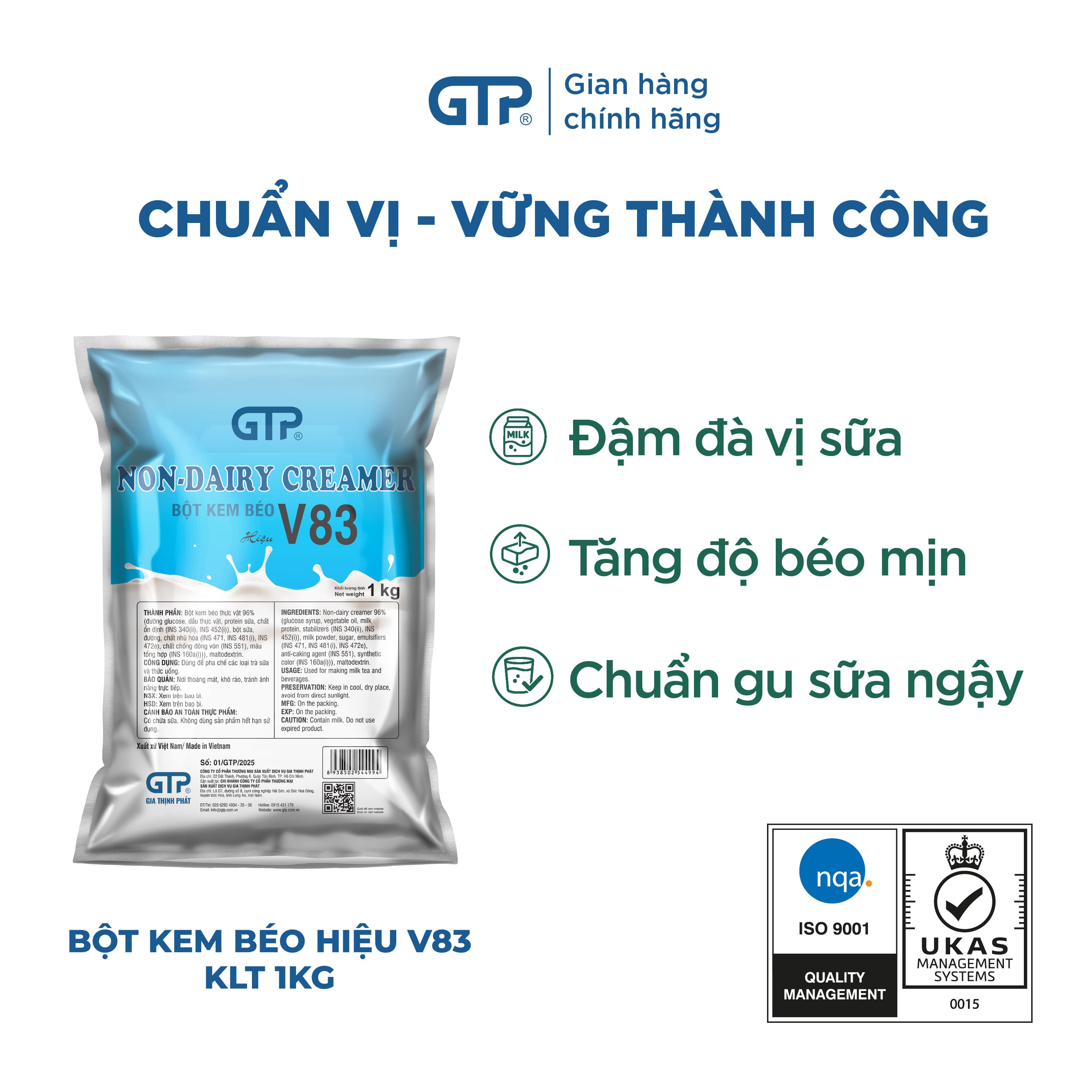 Bột kem béo V83 GTP 1KG Béo thơm đậm vị dùng để pha trà sữa thức uống làm bánh SP Bột kem béo hiệu V83 1kgbao