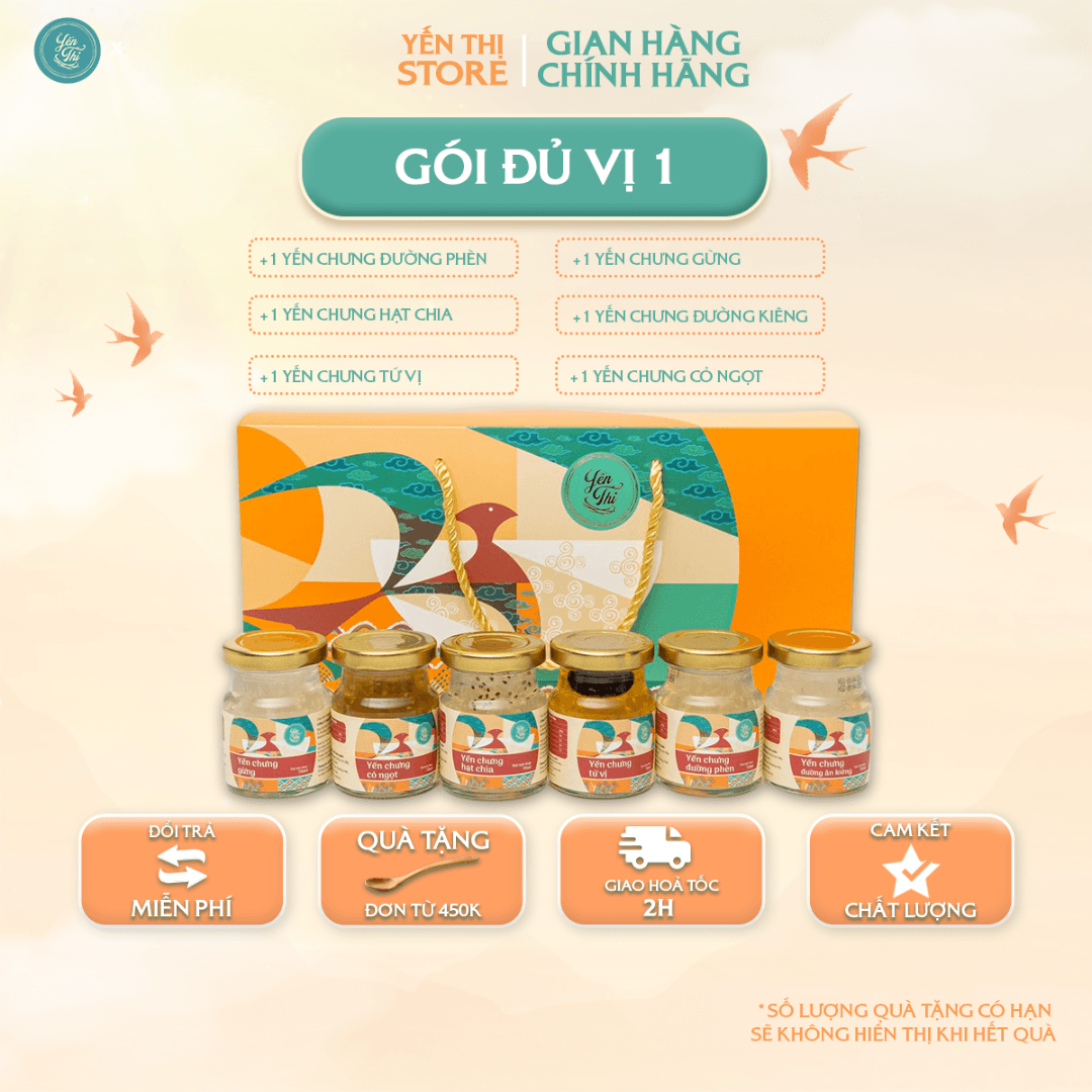 Tặng muỗng gỗ đơn 450kYến Thị Gói Đủ Vị Nhà Thị 30 Yến Yến Sào Nha Trang Gói 6 Hũ Đủ Vị