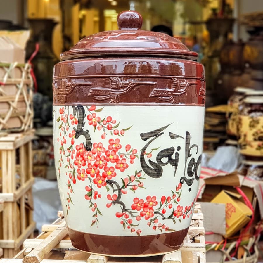 Hũ đựng gạo tài lộc gốm sứ Bát Tràng 15KG