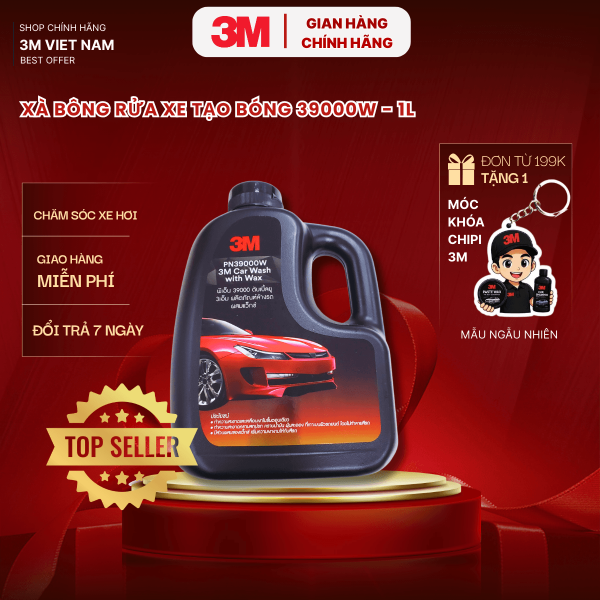 Xà bông rửa xe siêu bọt 3M Car Wash With Wax PN39000W 1Lít
