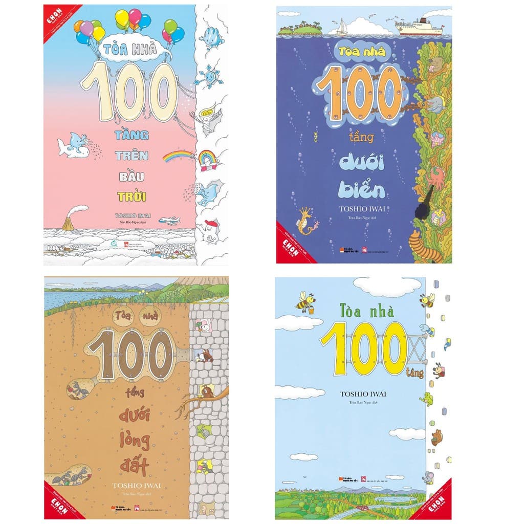 Sách Ehon Combo Tòa nhà 100 tầng 4 cuốn Bộ sách kiến thức cho bé Tặng kèm Postcad cho bé