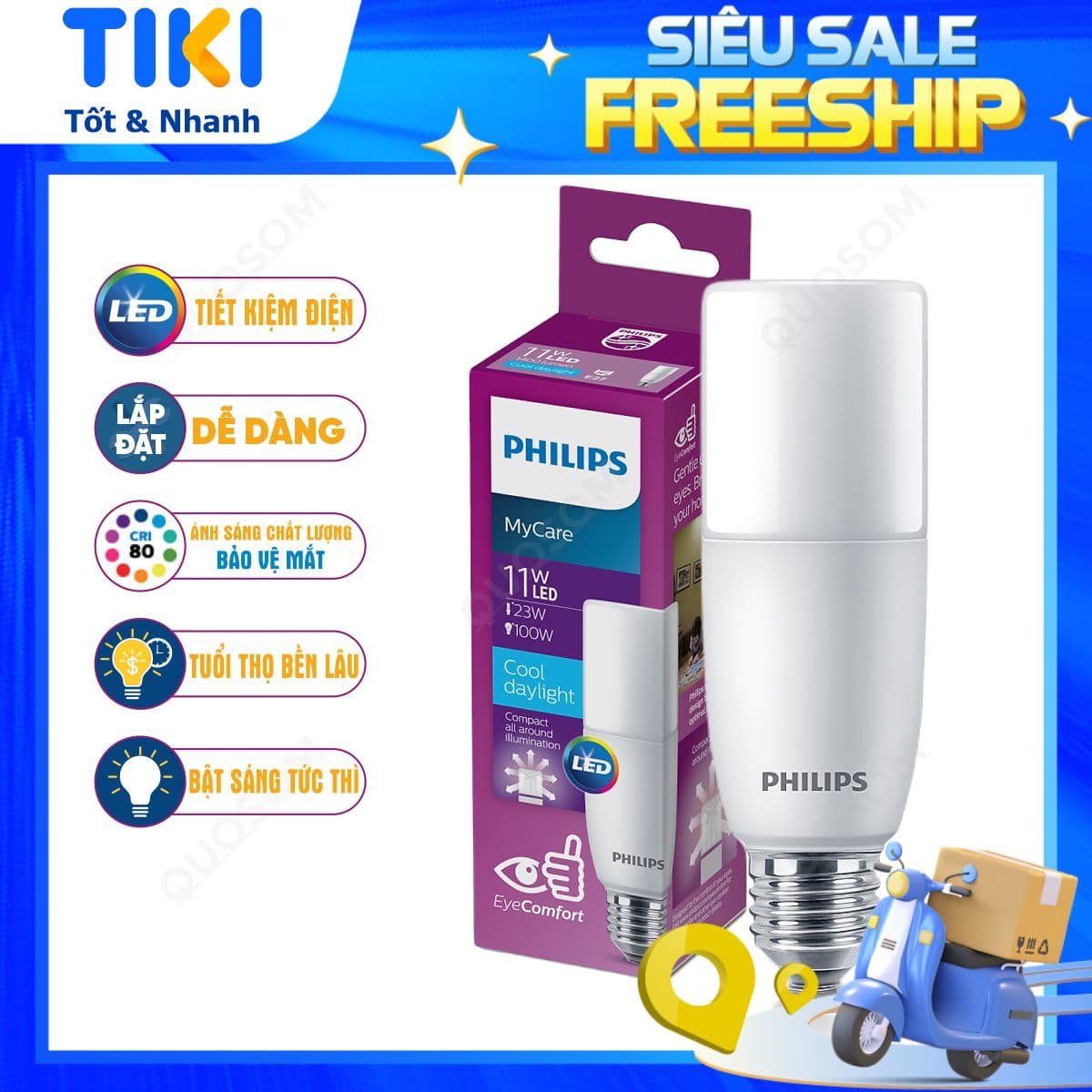 Bóng đèn LED Stick PHILIPS E27 Kích thước nhỏ gọn Thay thế hoàn hảo cho bóng đèn Compact 11W Trắng 6500K