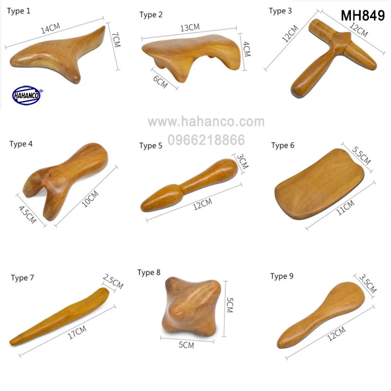 COMBO bộ 9 Dụng Cụ day ấn Huyệt Mát xa toàn thân kiểu Thái MH849 bằng gỗ Bách Xanh Chăm sóc sức khỏe gia đình