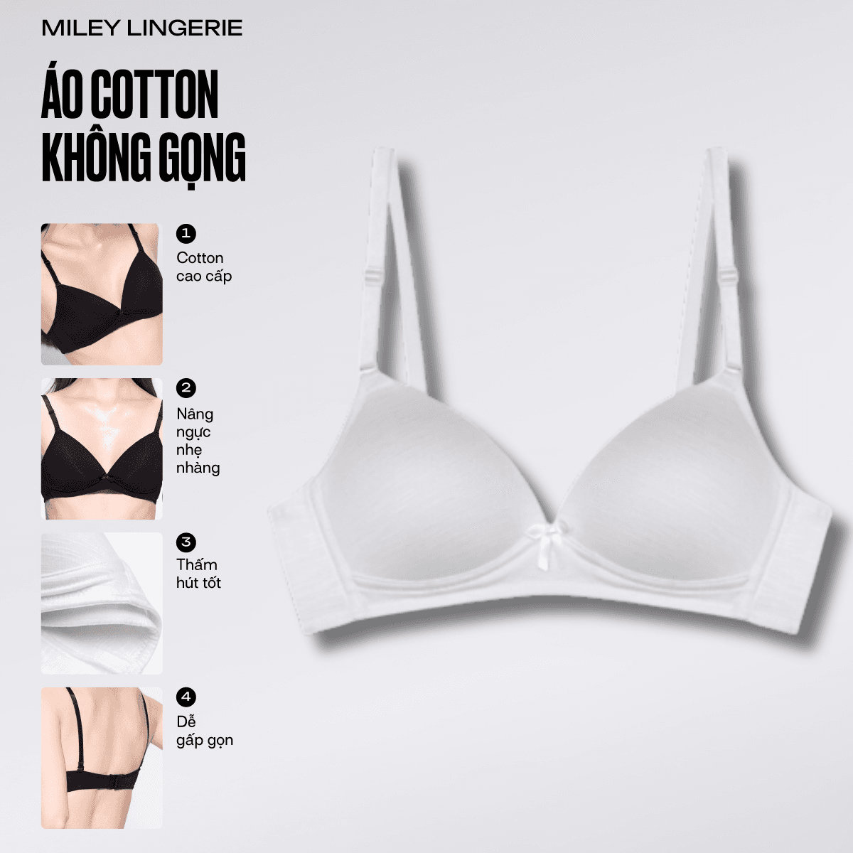 Áo Ngực Nữ Cotton Không Gọng Miley Lingerie Màu Trắng Kem BRW02115 38B