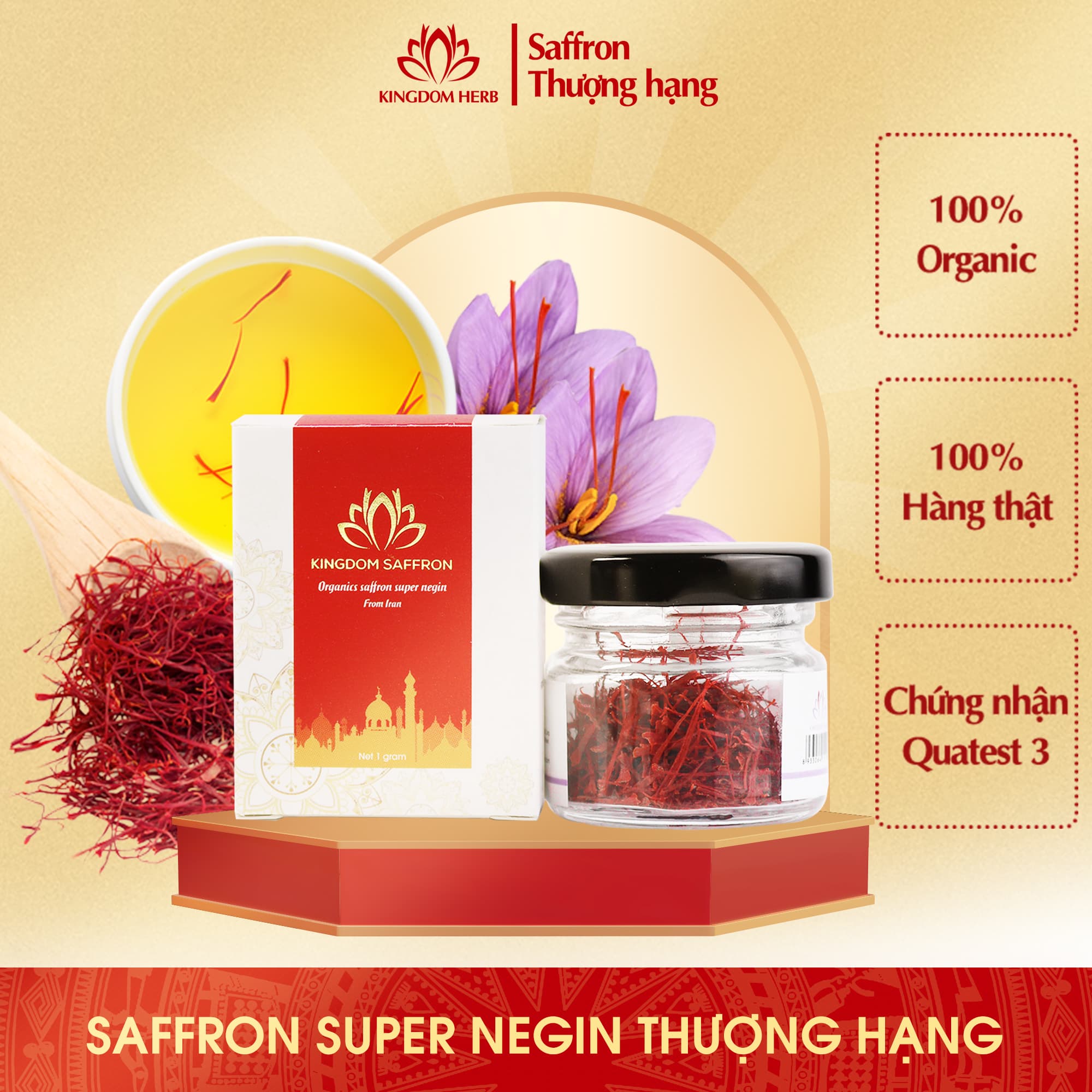 Saffron nhụy hoa nghệ tây Kingdom Herb Iran super negin loại thượng hạng hộp 1 gram