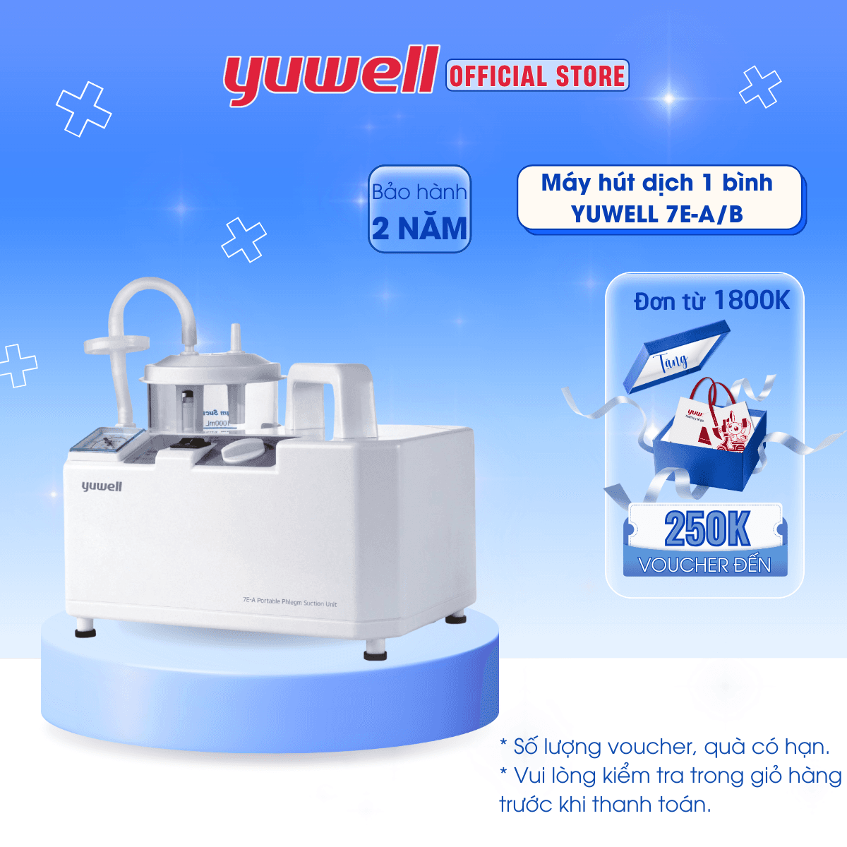 Máy hút dịch 1 bình dành cho người lớn và trẻ em YUWELL 7E A Nhập khẩu