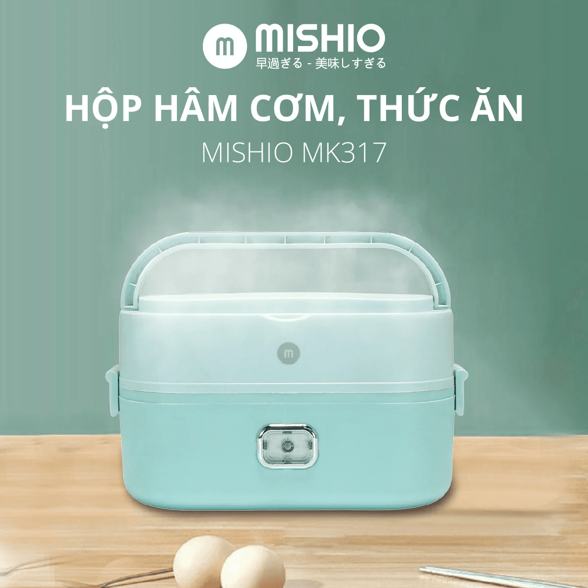 Hộp Hâm Cơm Thức Ăn 2 tầng Mishio MK317 inox 304