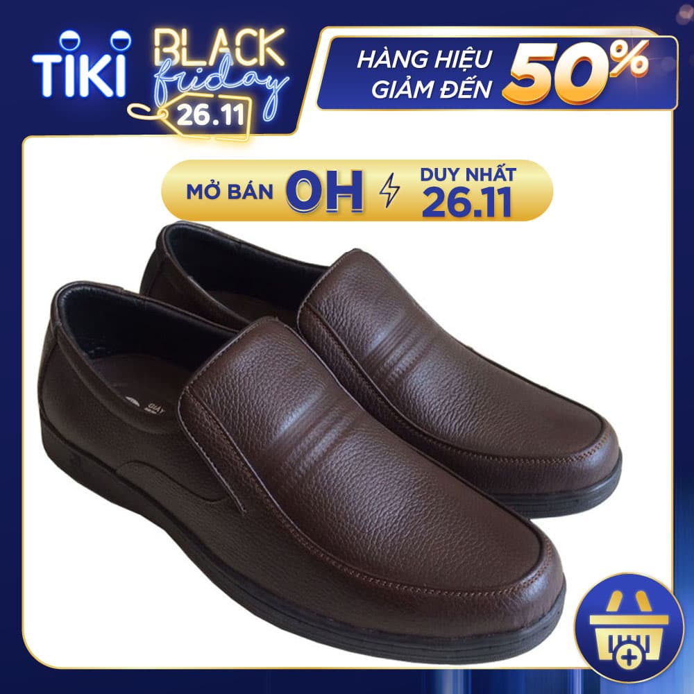 Giày tây nam Trường Hải da bò thật mềm mại không bong tróc không dây mũi tròn màu nâu đế cao su không trơn GT0423 Nâu 41