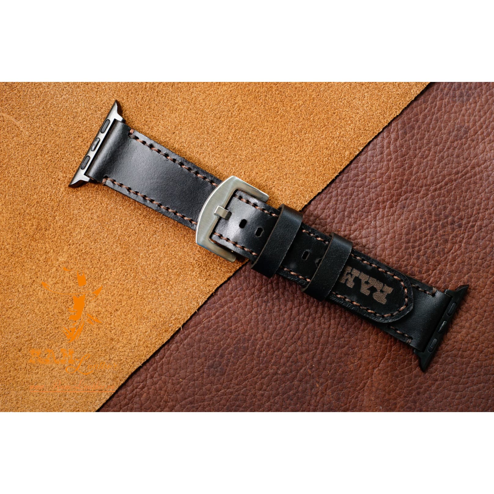 DÂY ĐỒNG HỒ DA BÒ Ý MÀU ĐEN RAM 1970 18MM