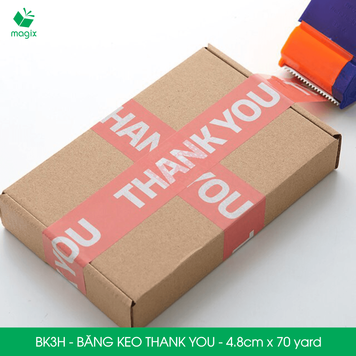 BK3H 1 Cuộn băng keo in chữ THANK YOU 4.8cm x 70yard băng dính niêm phong hàng dễ vỡ