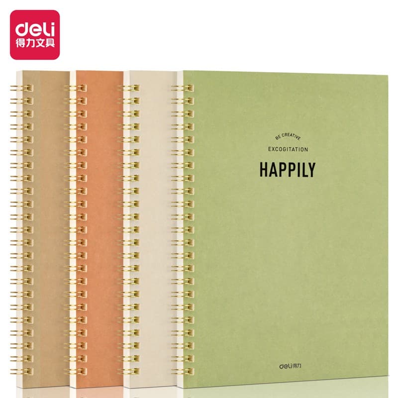 Sổ Tay Ghi Chép Lò Xo Kẻ Ngang A5 Gáy Xoắn 120 Trang Deli Phù Hợp Làm Sổ Kế Hoach Planner Viết Nhật Kí Tập Vở Học Sinh Sổ Tay Văn Phòng Màu Ngẫu Nhiên LA560 ELA560 LPA560 Bìa Happily LA560 N08