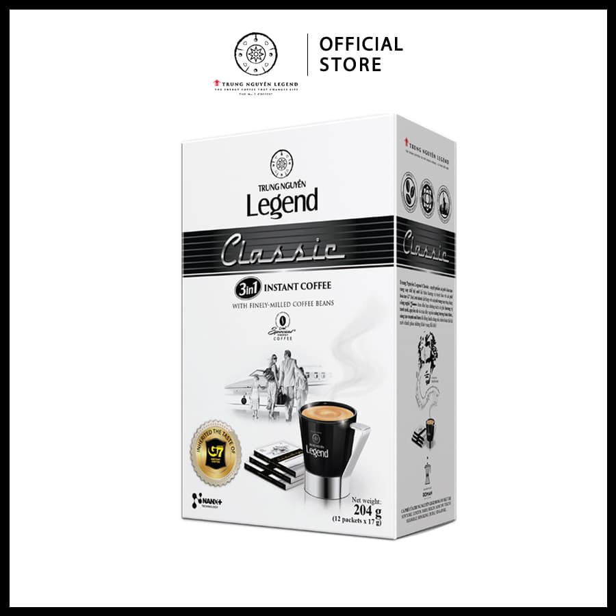 Trung Nguyên Legend Cà phê hoà tan rang xay 3in1 Classic Hộp 12 gói x 17gr