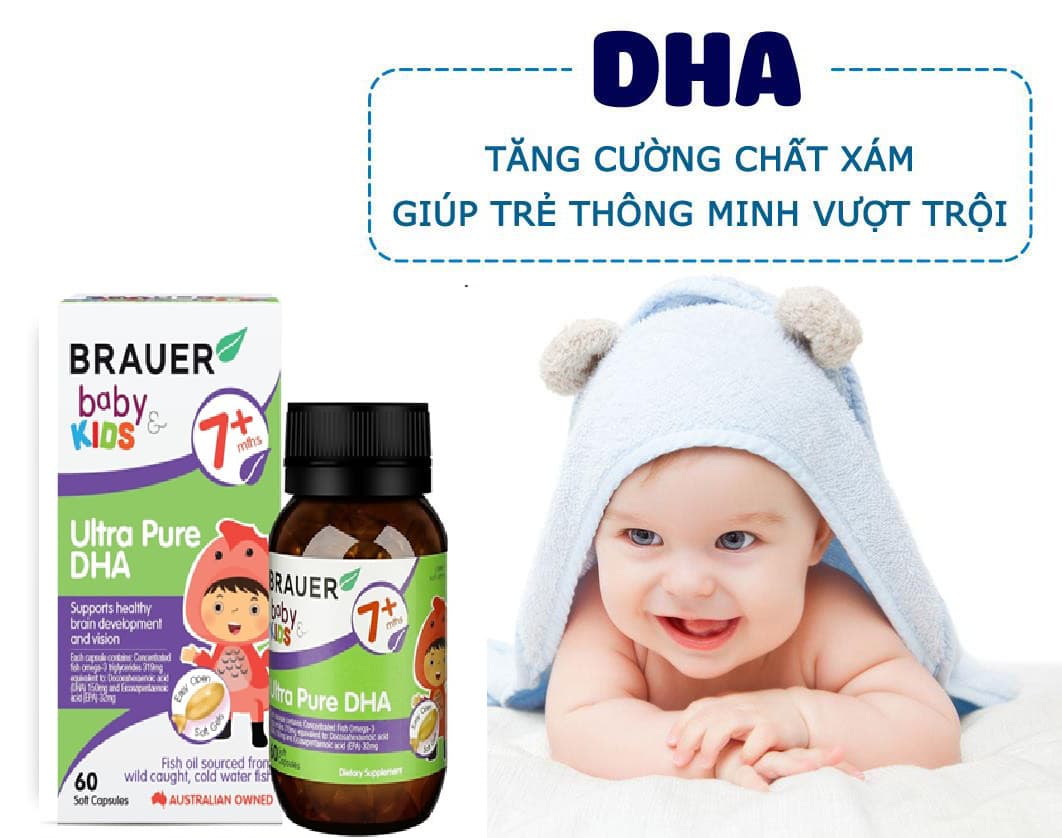 DHA cho trẻ từ 7 tháng Brauer Baby & Kids Ultra Pure DHA Úc Giúp phát triển não bộ tăng khả năng tập trung cải thiện thị lực QuaTangMe Extaste 60 viênLọ