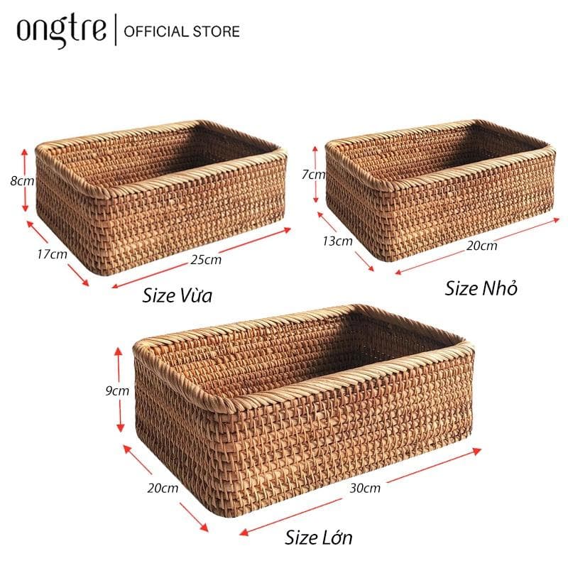 Khay mây Guột ONGTRE hình chữ nhật đựng đồ ăn decor chụp ảnh Hình chữ nhật cao Size lớn