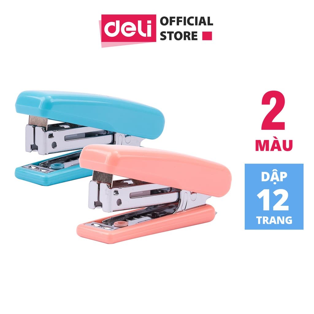 Dập ghim mini 10 Deli 12 trang Xanh Hồng 1 cái E0222 Xanh