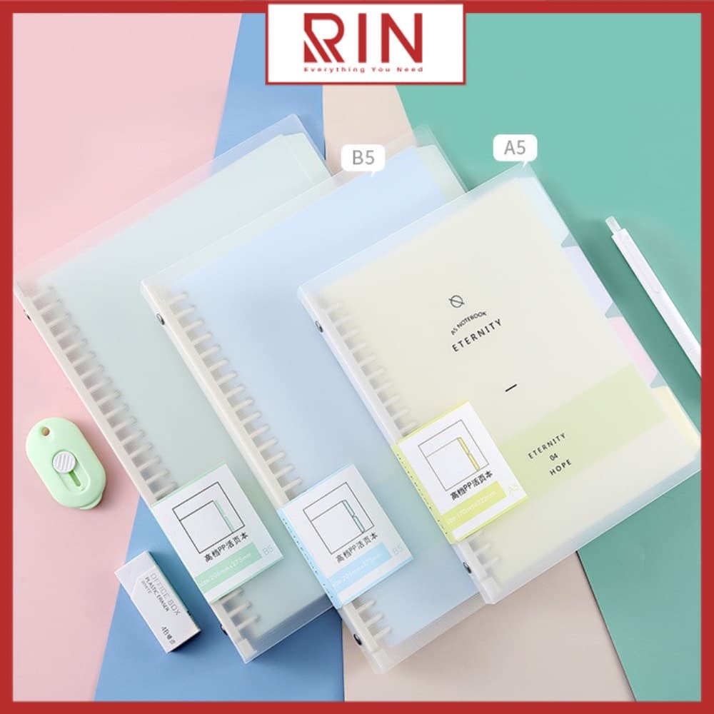 Sổ Tay Ghi Chép Gáy còng nhựa Binder Gáy Lò Xo ghi chép 120 Trang Màu Pastel Có kèm giấy Size A4 Xanh lá